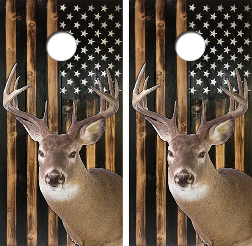 Buck Wood American Flag Cornhole Wood Board Skin Wraps FREE LAMINATE Ripper Graphics