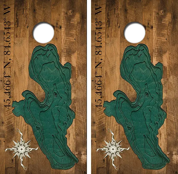 Burt Lake Topography Cornhole Wood Board Skin Wraps FREE LAMINATE Ripper Graphics