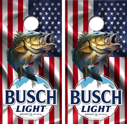Busch Light Bass American Flag Cornhole Wrap Decal with Free Laminate Included Ripper Graphics