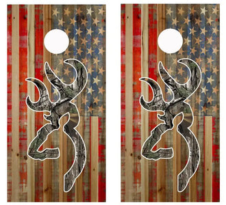 Camo Deer Head On American Flag Cornhole Wrap Decal with Free Laminate Included Ripper Graphics
