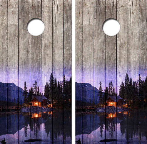 Canadian Rocky Mountains Cabin Cornhole Wrap Decal with Free Laminate Included Ripper Graphics
