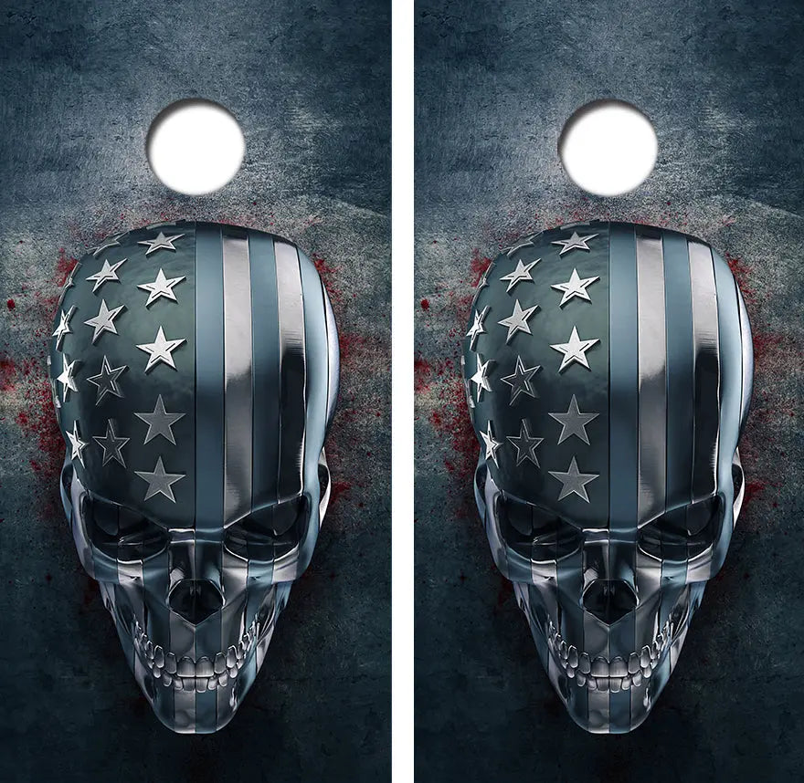 Chrome Skull American Flag Cornhole Wrap Decal with Free Laminate Included Ripper Graphics