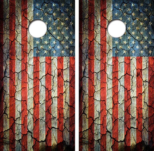 Cracked American Flag Cornhole Board Skin Wraps FREE LAMINATE Ripper Graphics