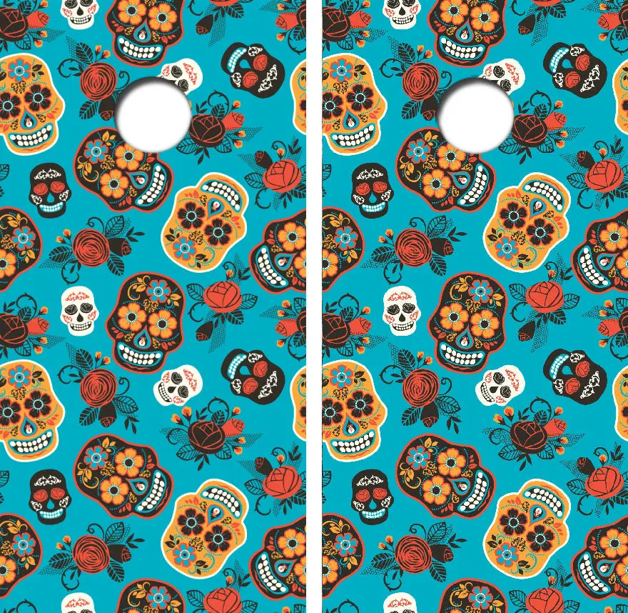 Day Of The Dead Skulls Cornhole Wrap Decal with Free Laminate Included Ripper Graphics