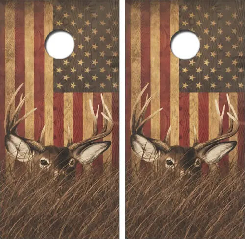 Deer American Flag Cornhole Wood Board Skin Wraps FREE LAMINAT Ripper Graphics