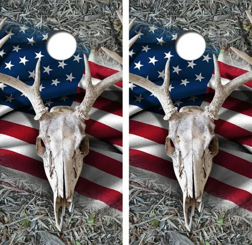 Deer Skull Flag Cornhole Wood Board Skin Wraps FREE LAMINAT Ripper Graphics