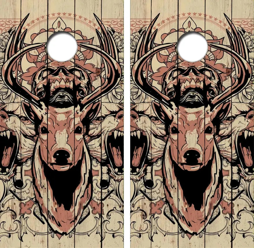Deer, Bear, Skull Hunting Themed Cornhole Wrap Decal with Free Laminate Included Ripper Graphics