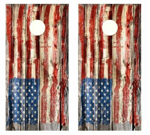 Distressed American Flag Rustic Barnwood Cornhole Wood Board Skin Wraps FREE L Ripper Graphics