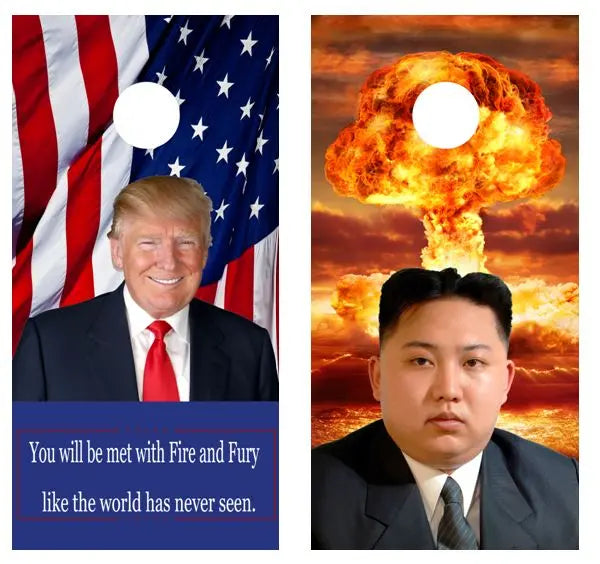Donald Trump/Kim Jong-un Nuke Cornhole Board Wraps FREE LAMINATE Ripper Graphics