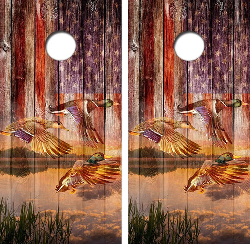 Duck Hunting American Flag Cornhole Wrap Decal with Free Laminate Included Ripper Graphics
