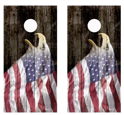 Eagle American Flag Barnwood Cornhole Wood Board Skin Wrap Ripper Graphics