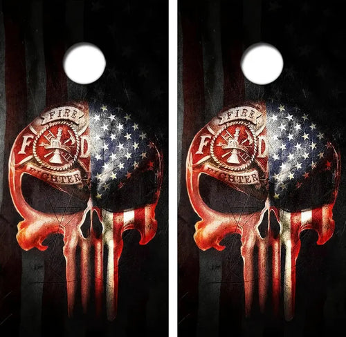 Fire Fighter Punisher Skull Cornhole Wrap Decal with Free Laminate Included Ripper Graphics