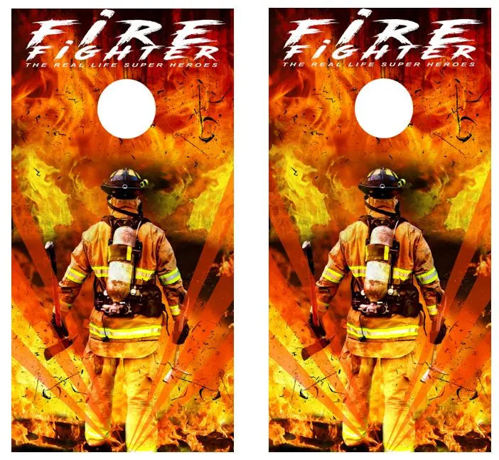 Fire Fighter Real Life Super Hero Cornhole Wood Board Skin Wraps FREE LAMINATE Ripper Graphics