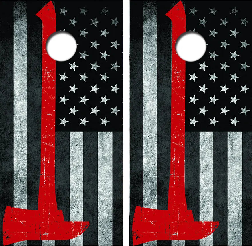 Firefighter Axe American Flag Cornhole Wrap Decal with Free Laminate Included Ripper Graphics