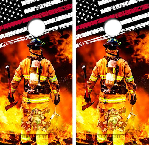 Firefighter Flag Cornhole Wood Board Skin Wrap Ripper Graphics