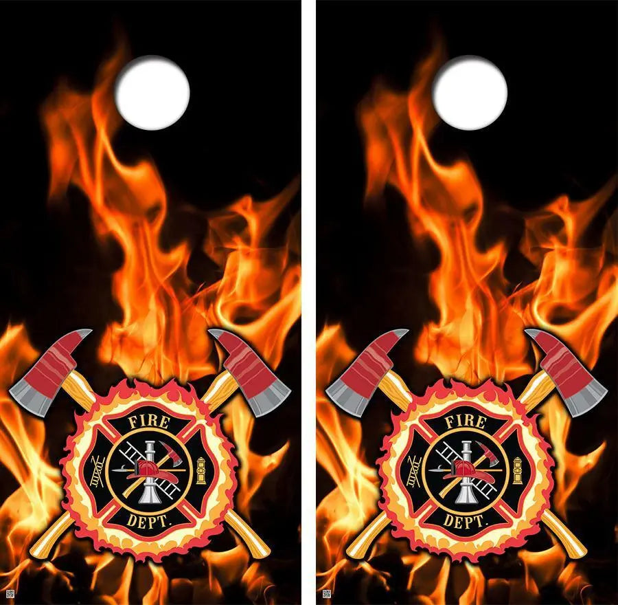 Firefighter Flames & Axes Cornhole Wood Board Skin Wrap Ripper Graphics