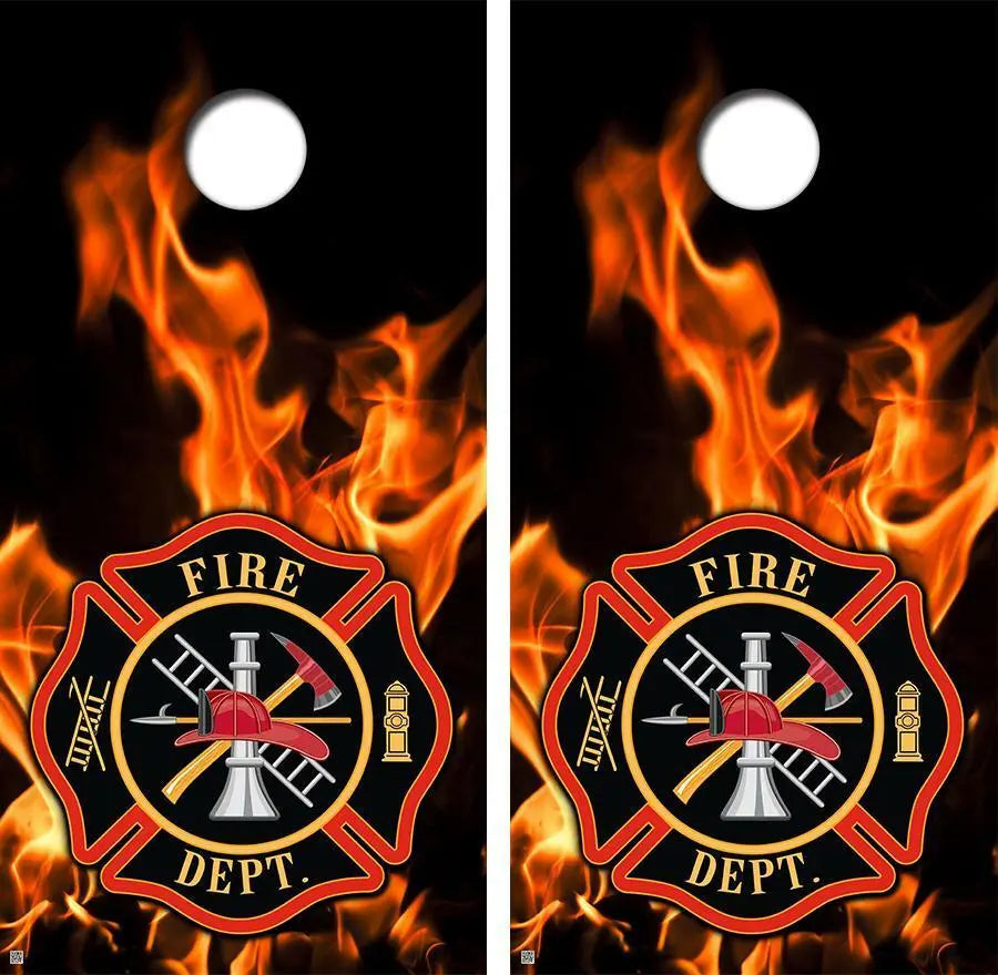 Firefighter Flames & Badge Cornhole Wood Board Skin Wrap Ripper Graphics