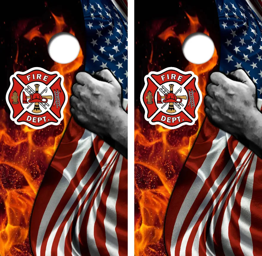 Firefighters American Flag Cornhole Wrap Decal with Free Laminate Included Ripper Graphics