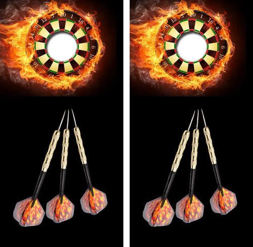 Flaming Dart Board With Darts Cornhole Wrap Decal with Free Laminate Included Ripper Graphics