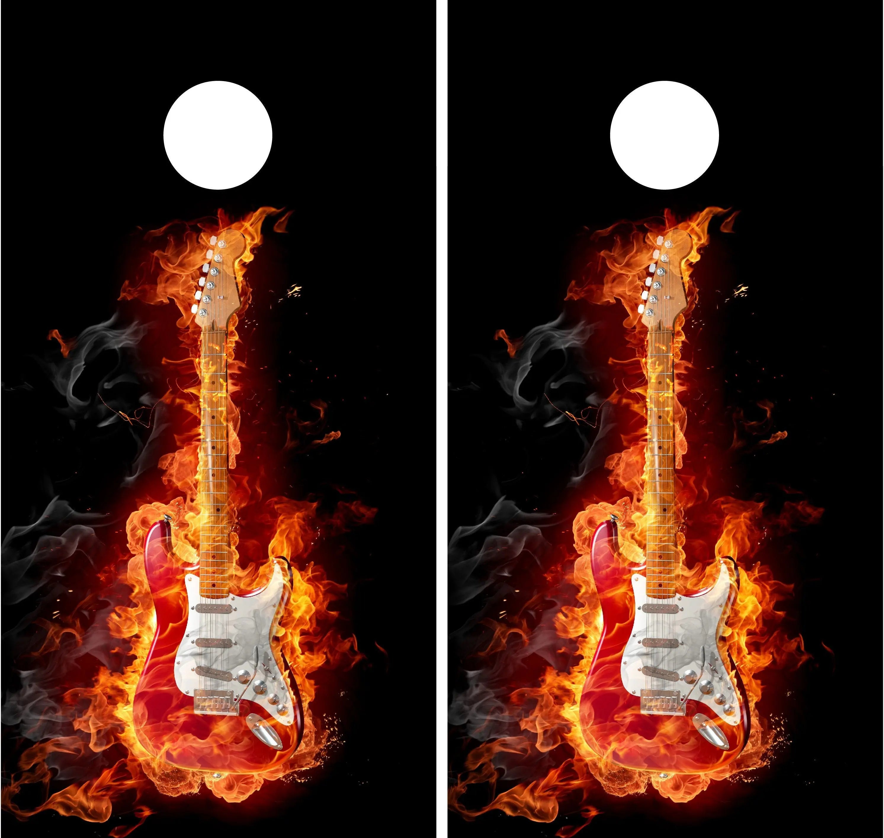 Flaming Guitar Cornhole Wood Board Skin Wraps FREE LAMINATE Ripper Graphics