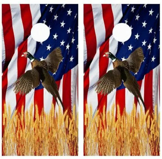 Flying Pheasant American Flag Cornhole Wood Board Skin Wrap Ripper Graphics