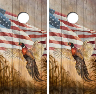 Flying Pheasant American Flag Cornhole Wrap Decal with Free Laminate Included Ripper Graphics