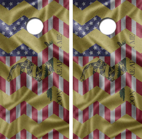 Gadsden Flag Mixed With American Flag Cornhole Wrap Decal with Free Laminate Included Ripper Graphics