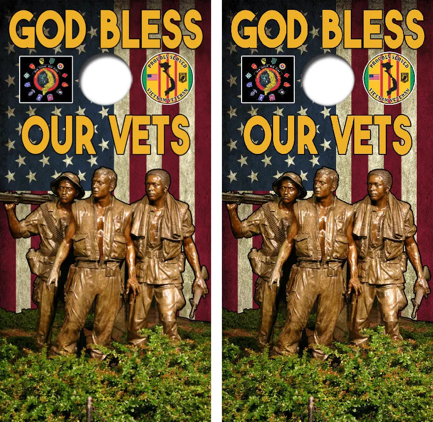 God Bless Our Vets Cornhole Wrap Decal with Free Laminate Included Ripper Graphics