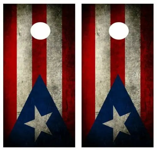 Grunge Puerto Rican Flag Cornhole Wood Board Skin Wrap Ripper Graphics