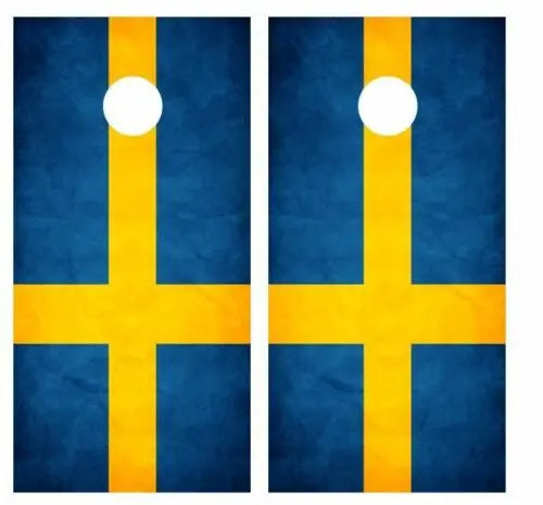 Grunge Swedish Flag Cornhole Wood Board Skin Wrap Ripper Graphics