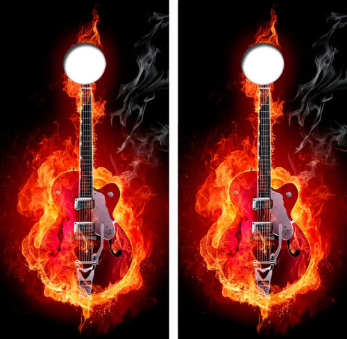 Guitar On Fire Cornhole Wrap Decal with Free Laminate Included Ripper Graphics