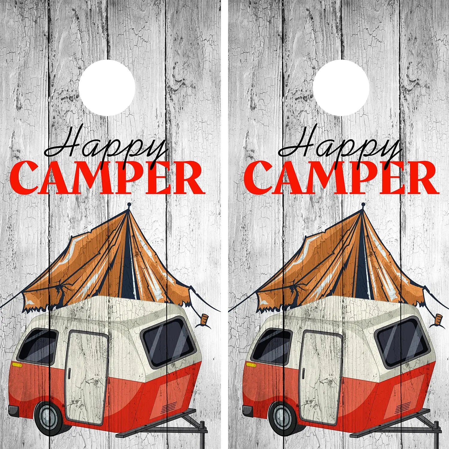 Happy Camper Cornhole Vinyl Wraps & Cornhole Boards (2 Pack) FH2227B KT Cornhole