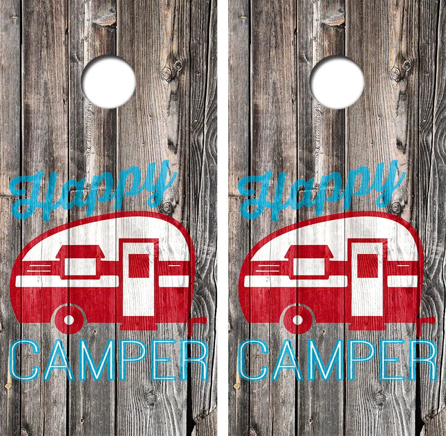 Happy Camper Cornhole Wood Board Skin Wraps FREE LAMINATE Ripper Graphics