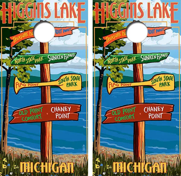 Higgins Lake Michigan Cornhole Wood Board Skin Wraps FREE LAMINATE Ripper Graphics
