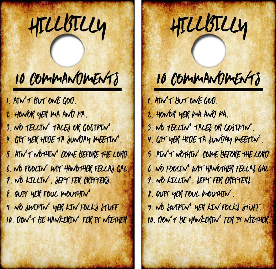 Hillbilly 10 Commandments Cornhole Wrap Decal with Free Laminate Included Ripper Graphics