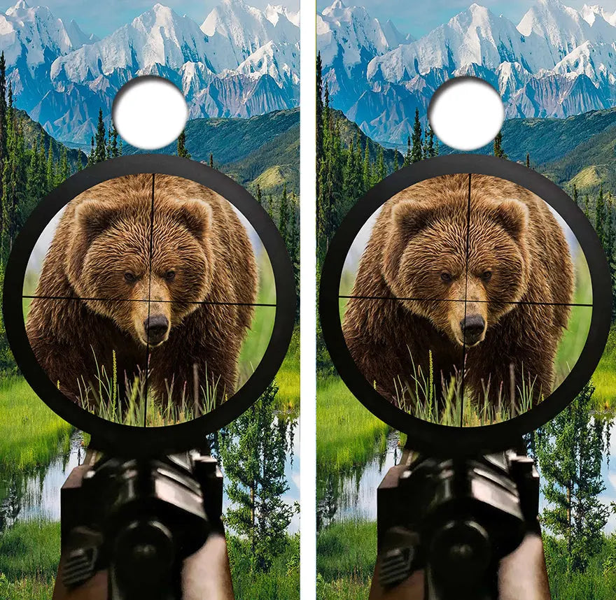 Hunting Grizzlies Cornhole Wrap Decal with Free Laminate Included Ripper Graphics