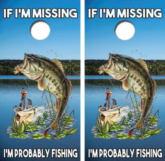 If I'm Missing I'm Probably Fishing Cornhole Wrap Decal with Free Laminate Included Ripper Graphics