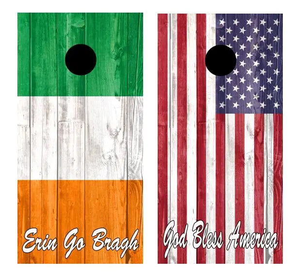 Irish American Flag Combo Barnwood Cornhole Wood Board Skin Wrap Ripper Graphics