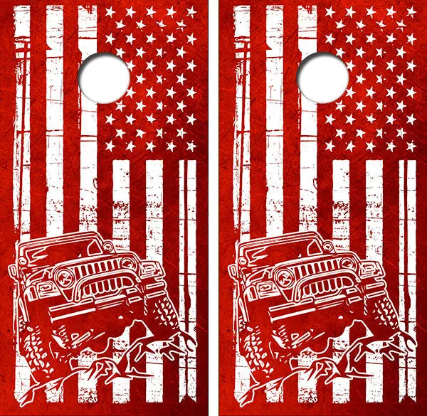 Jeep American Flag Cornhole Wood Board Skin Wraps FREE LAMINATE Ripper Graphics