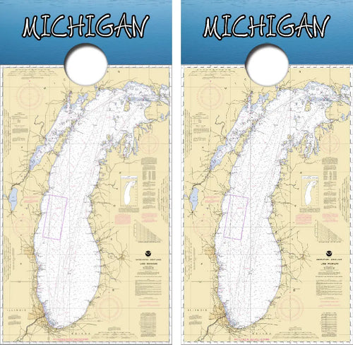 Lake Michigan NOAA Map Cornhole Wrap Decal with Free Laminate Included Ripper Graphics