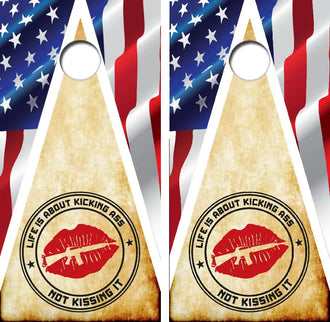 Life Is About Kicking Ass Cornhole Wrap Decal with Free Laminate Included Ripper Graphics
