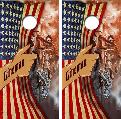 Lineman Electrician Flag Cornhole Wrap Decal with Free Laminate Included Ripper Graphics