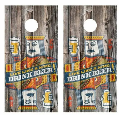 Live Like a King Drink Beer Barnwood Cornhole Wood Board Skin Wraps Ripper Graphics
