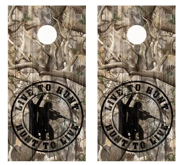 Live To Hunt Hunt To Live Camo Barnwood Cornhole Wood Board Skin Wr Ripper Graphics