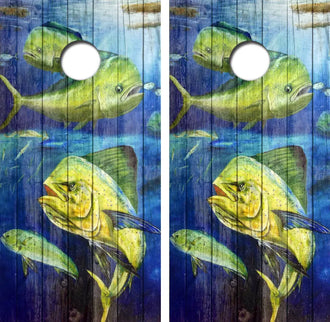 Mahi School Barnwood Cornhole Wrap Decal with Free Laminate Included Ripper Graphics