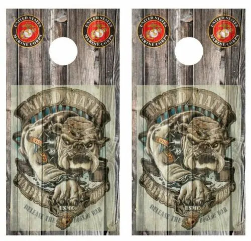 Marines Release The Dogs Barnwood Cornhole Wood Board Skin Wrap Ripper Graphics