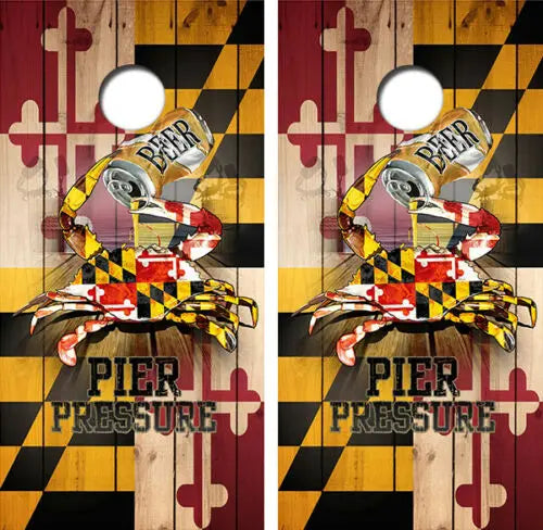 Maryland Beer Crab Flag Cornhole Wood Board Skin Wraps Ripper Graphics