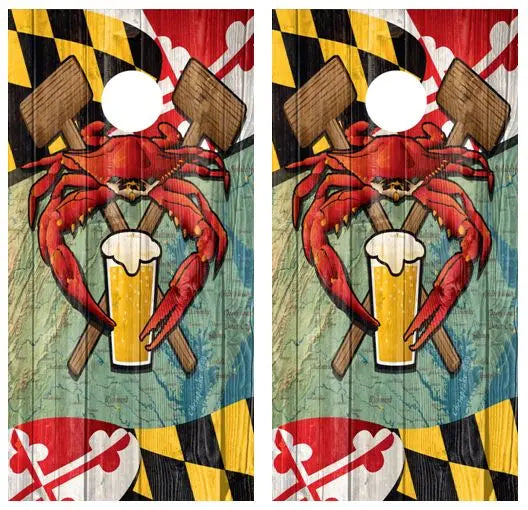 Maryland Crab & Beer Themed Cornhole Wood Board Skin Wraps FREE LAMINA Ripper Graphics