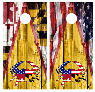 Maryland Flag American Flag Crab Barnwood Cornhole Wood Board Skin Wrap Ripper Graphics