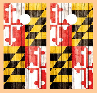 Maryland Flag Barnwood Cornhole Wood Board Skin Wrap Ripper Graphics